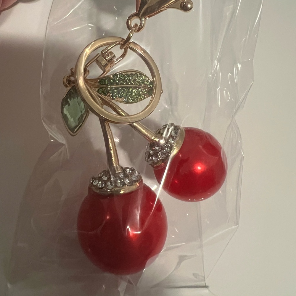 Cherry Keychain with Red and Green Accents